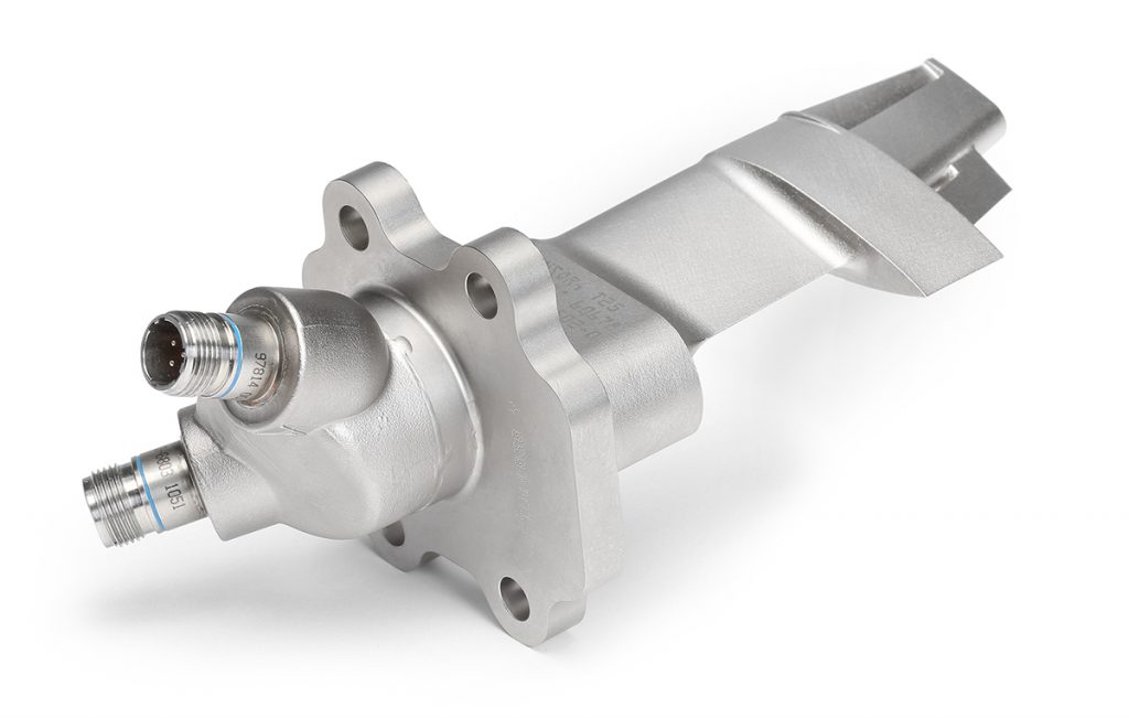 Fig. 5 The AM housing for the T25 sensor. Located in the inlet to the high-pressure compressor, the sensor provides pressure and temperature measurements for the GE90 engine’s control system (Image GE Aviation) [11]