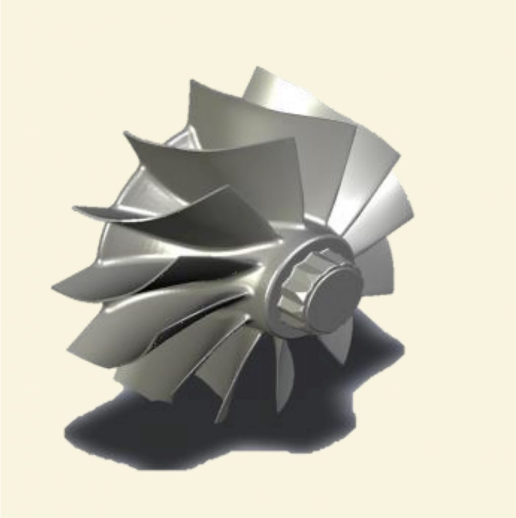 Fig. 11 IN713C SLM turbine wheel (Image from ref. 3 and courtesy of Cummins Turbo Technologies) [3]