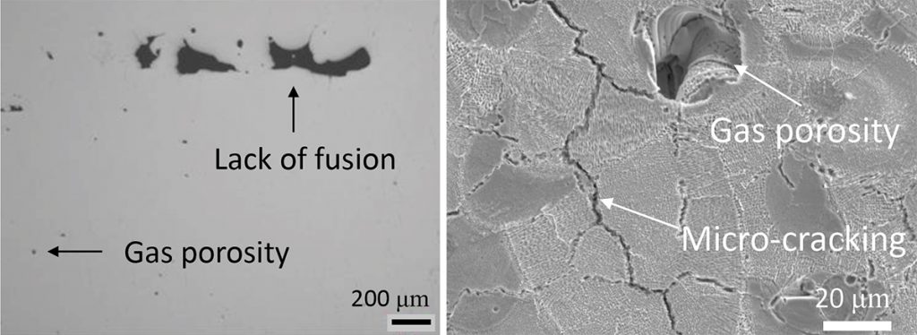 Fig. 12 Defects in SLM IN713C [3]