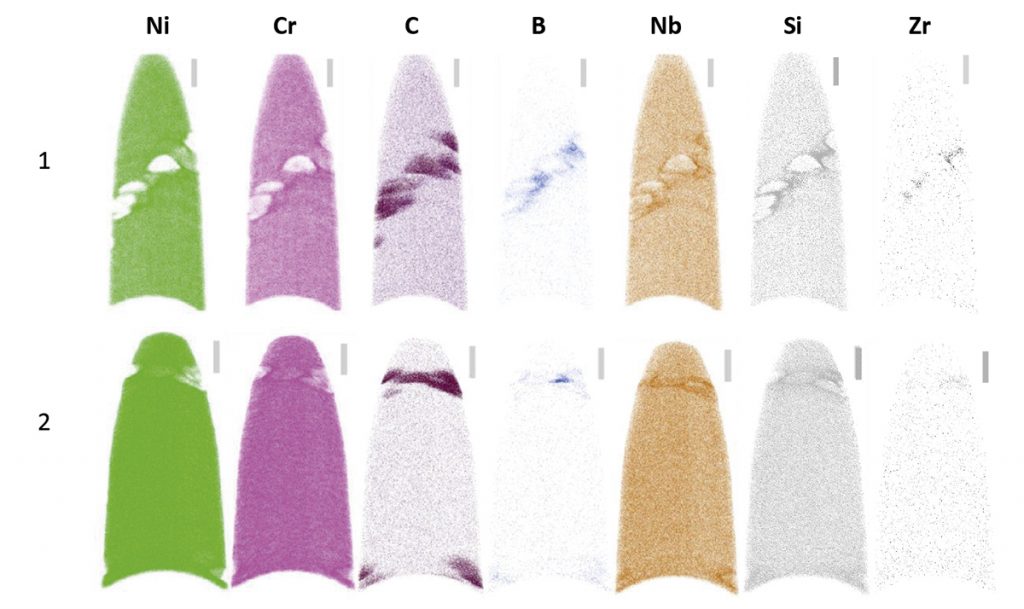 Fig. 14 Atom maps from LEAP analyses (Scale bar = 25 nm) [3]