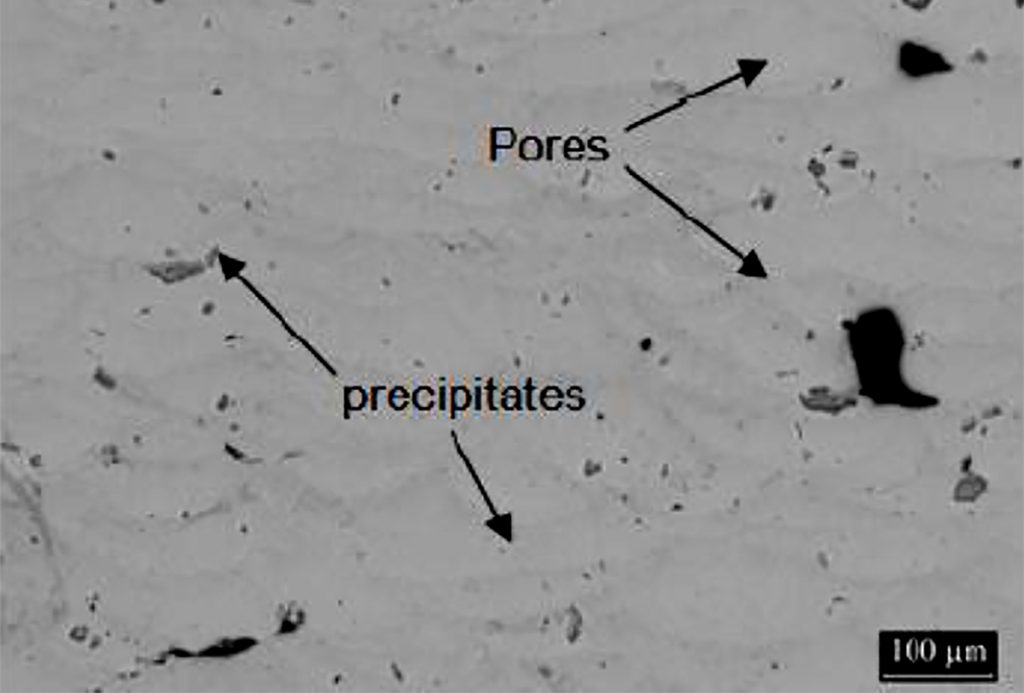 Fig. 7 Optical micrograph of the Al-Si-Ni sample built with the optimised parameters [2]