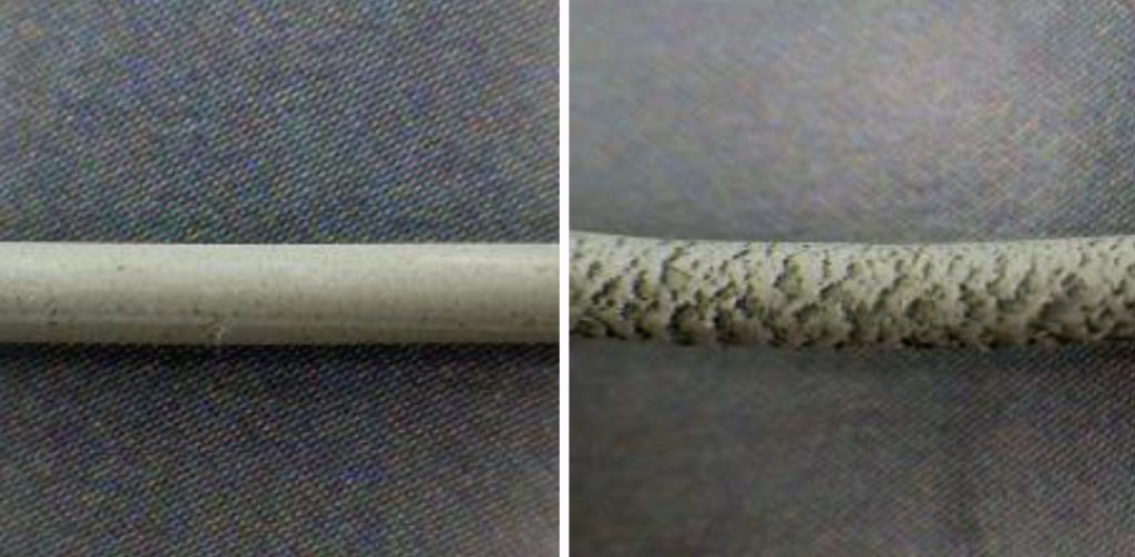 Fig.15 Extruded filaments F4 (left) and F3 (right) with a diameter of 1.75 mm [3]