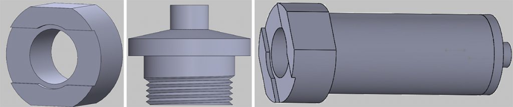 Fig. 8 Heating extruder: (a) flange (b) nozzle (c) extruder assembly [3]