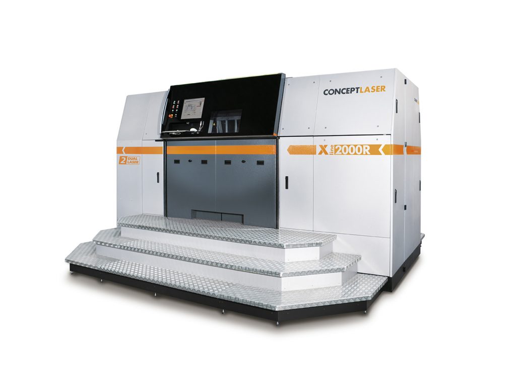 Fig. 4 The successor to the X line 1000R, the X line 2000R from Concept Laser has what is currently the largest build envelope of a laser powder bed AM machine worldwide, at 800 x 400 x 500 mm. It is equipped with multi-laser technology and the ‘R’ variant of this system denotes that the machine is tailored to suit reactive metals such as titanium