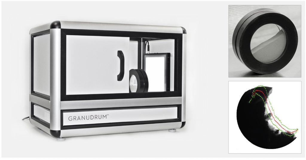 Fig. 8 The Granudrum works on the rotating drum measurement principle, associated with a customised image treatment algorithm (Courtesy Granutools)