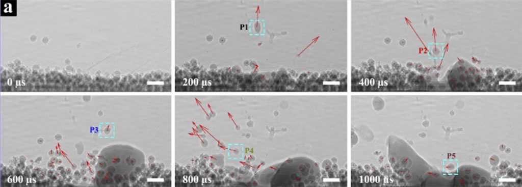 Fig. 10 Powder motion during PBF of flowing metal powder [10]