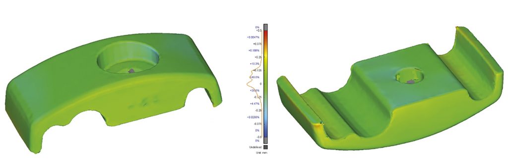 Fig. 9 Shape comparison between scan of compensated geometries post-sintering and nominal geometry for horizontal orientation