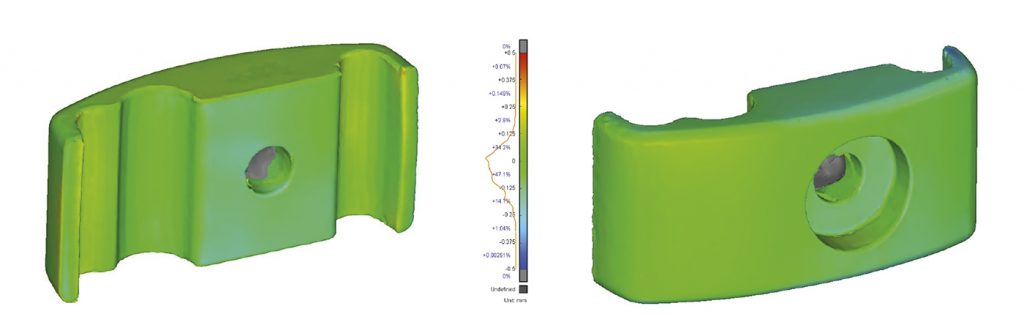 Fig. 10 Shape comparison between scan of compensated geometries post-sintering and nominal geometry for vertical orientation