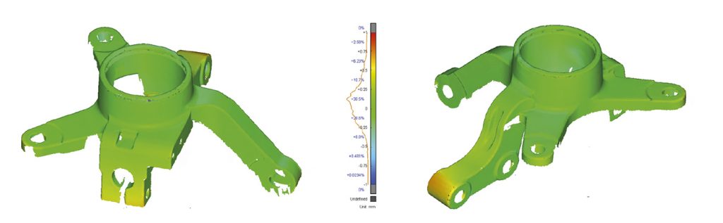 Fig. 11 Shape comparison between scan and simulation predicted final geometry