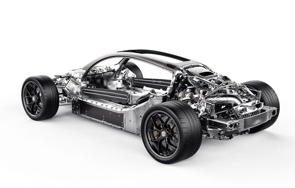 Fig. 3 This render of the Czinger 21C’s rear structure shows how a lack of traditional processing and tooling constraints results in an integrated, more organic geometry (Courtesy Czinger Vehicles)