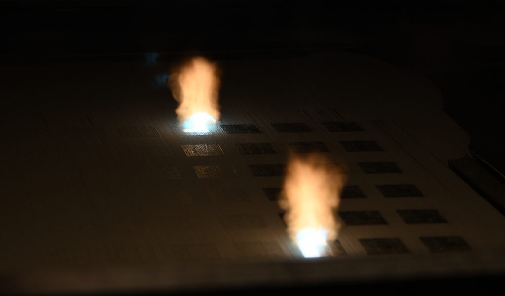 Fig. 1 In Area Printing metal 3D printing, a vapour plume vaporises material and ejects it away from the melt pool