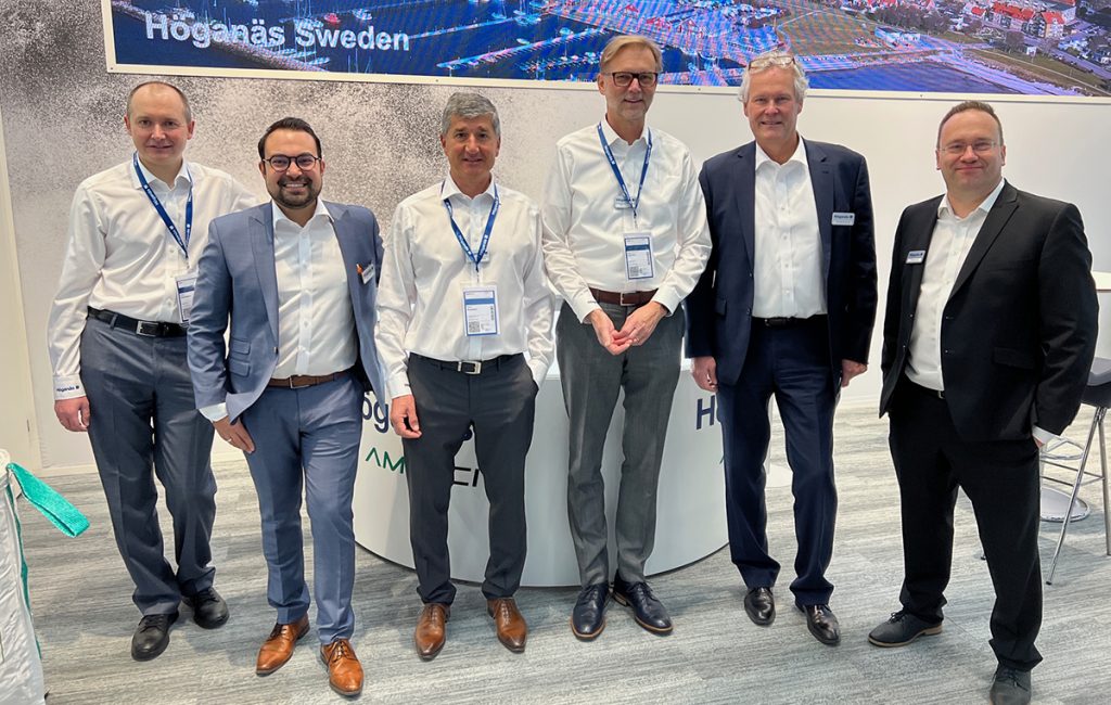 The Höganäs Customization Technologies team attending a trade show. From left to right: Denis Oshchepkov, Deniz Yigit, Hervé Rousseau, Ralf Carlström, Kennet Almkvist, Michael Hinz
