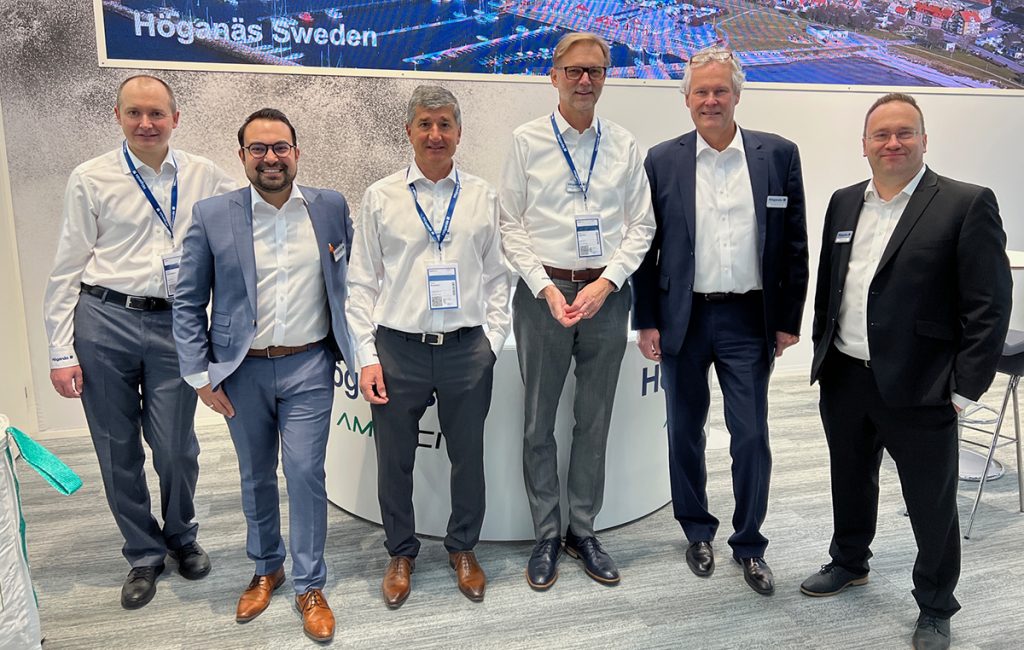 The Höganäs Customization Technologies team attending a trade show. From left to right: Denis Oshchepkov, Deniz Yigit, Hervé Rousseau, Ralf Carlström, Kennet Almkvist, Michael Hinz 