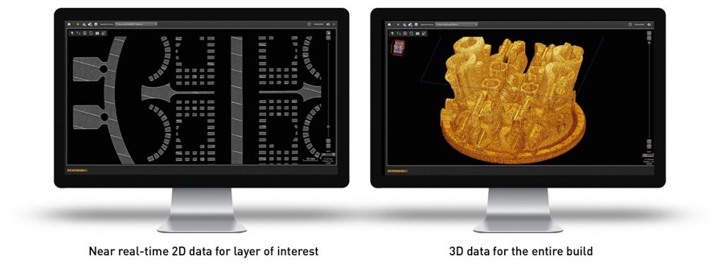 Renishaw’s software solution: InfiniAM Spectral visualisation Build data from hardware sensors are viewed in Renishaw InfiniAM Spectral software (2D and 3D) (Courtesy Renishaw)