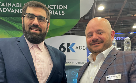 Dr Behrang Poorganji, VP of Materials Technology at Morf3D (left) and Frank Roberts, President of 6K Additive at RAPID + TCT (Courtesy 6K/Morf3D)