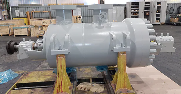 A centrifugal pump unit at Baker Hughes Bari service facility in Italy before shipping to the Netherlands (Courtesy Baker Hughes/Shell)