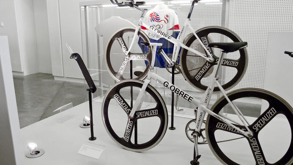 Fig. 2 Replicas of Graeme Obree's Old Faithful on display at the Riverside Museum, Glasgow, February 2012 (Photo credit Ed Webster / Flicker / CC BY 2.0)