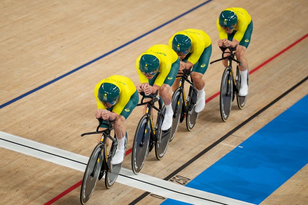 Fig. 3 Alexander Porter, Leigh Howard, Sam Welsford, and Kelland O'Brien compete during the Tokyo 2020 Olympic Games Tokyo, Japan (Photo credit Yannick Verhoeven/Orange Pictures)