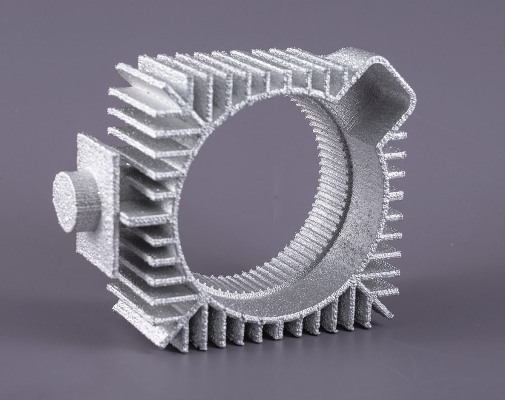 Fig. 5 A heat Sink weighing 434 g with a 6:22 build time and dimensions of 136 x 113 x 50 mm (Courtesy Xerox)