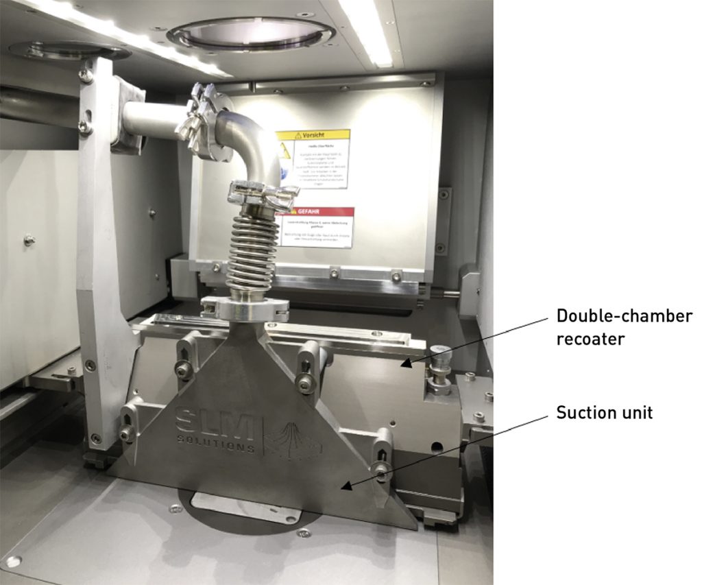 Fig. 5 View inside a multi-material-capable SLM® 280 2.0 machine at Fraunhofer IGCV laboratory Augsburg (Courtesy Fraunhofer IGCV)