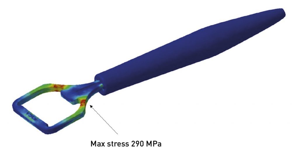 Fig. 8 The Long Handle Lever – max stress 290 MPa, but very localised