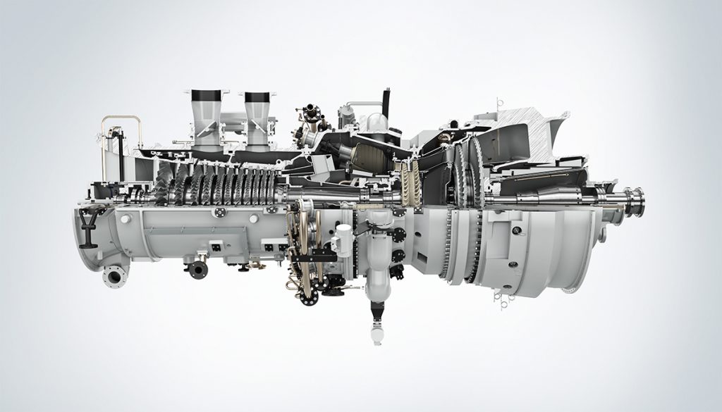 Fig. 2 A Siemens SGT-700 industrial gas turbine, featuring ground-breaking additively manufactured burner solutions developed and manufactured at the company’s nearby Finspång AM facility  (Courtesy Siemens)