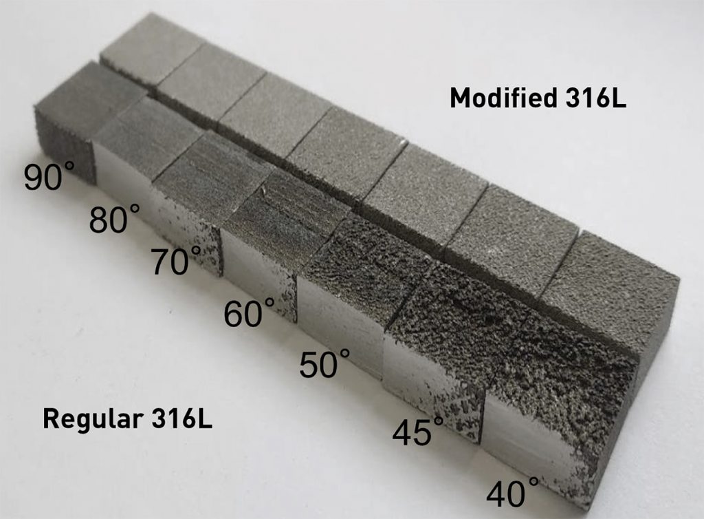 Fig. 5  Improving the downskin surface quality of stainless steel 316L (Courtesy M Skalon, TU Graz)