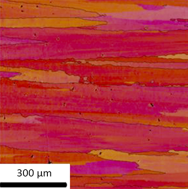 Fig. 6 IPF-map of a well-melted sample (Beam intensity = 5 mA, Scan speed = 900 mm/s and Focus offset = 25 mA) [1]
