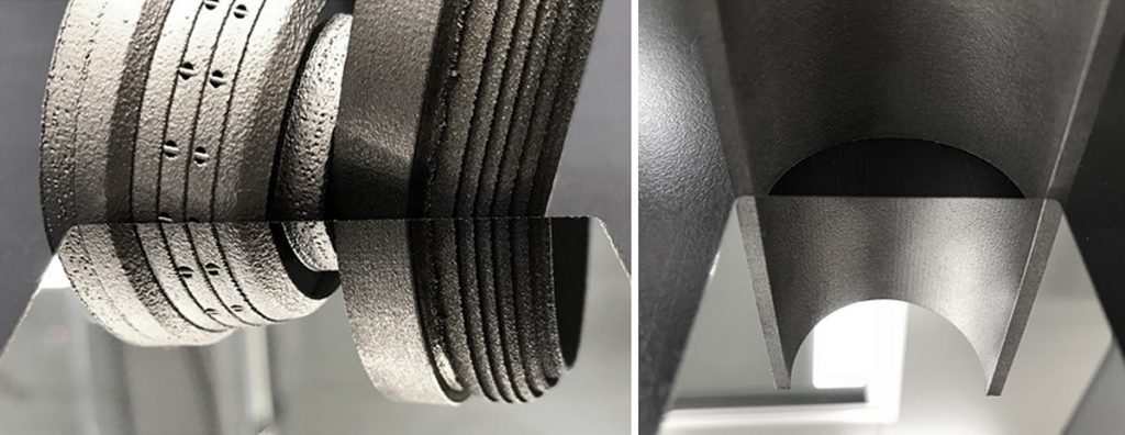 Fig. 7 Surface roughness directly after AM (left) and after AM and polishing (right). Produced from AM Corrax on an EOS M290 (Courtesy Petter Damm)