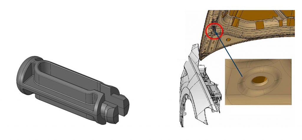 Fig. 9 Tooling insert for the plastic injection moulding of a separator piece in Polyamide 66 for a car body application. Part dimensions are 108 x 60 x 42.5 mm (Courtesy Anton Alveflo)