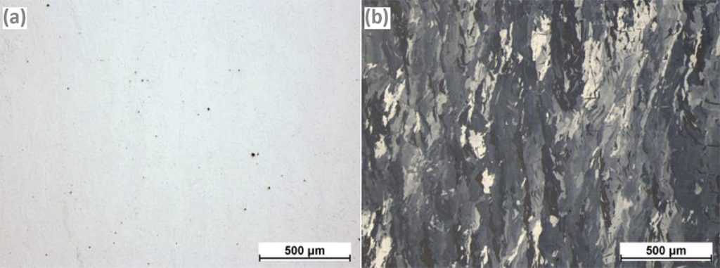 Fig. 18(a) Metallographic analysis shows that a relative density of >99.70% was obtained. (b) Grain growth is mainly parallel to the building direction. Grains grow across multiple layers [3]