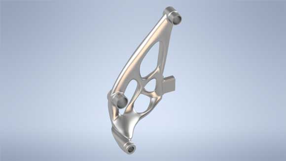 The metal additively manufactured snowmobile suspension system component (Courtesy Delva/Snowsus Ltd)
