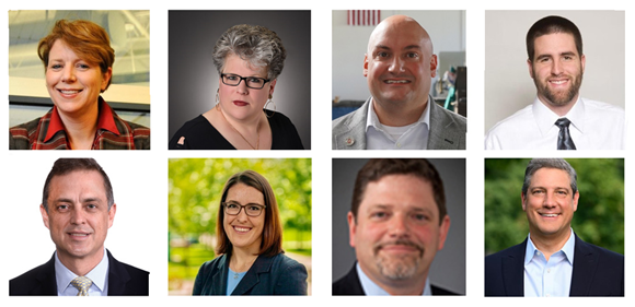 America Makes Ambassadors 2022, from left to right: (top) Barb Ewing, Pamela Szmara, Ben DiMarco, Brian Thompson, (bottom) Juan Mario Gomez, Joy Gockel, Jeff Shubrooks, Tim Ryan (Courtesy America Makes)