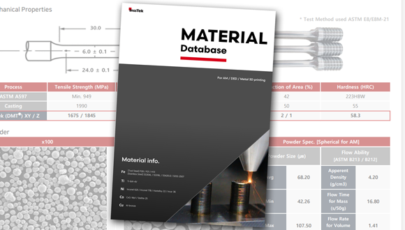 The Material Database lays out extensive details on fifteen materials for 3D printing (Courtesy InssTek)