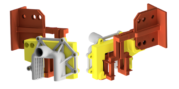 The illustration shows a rendered assembly of the parts which Safina and Präzi aimed to optimise via 3D printing (Courtesy Safina)