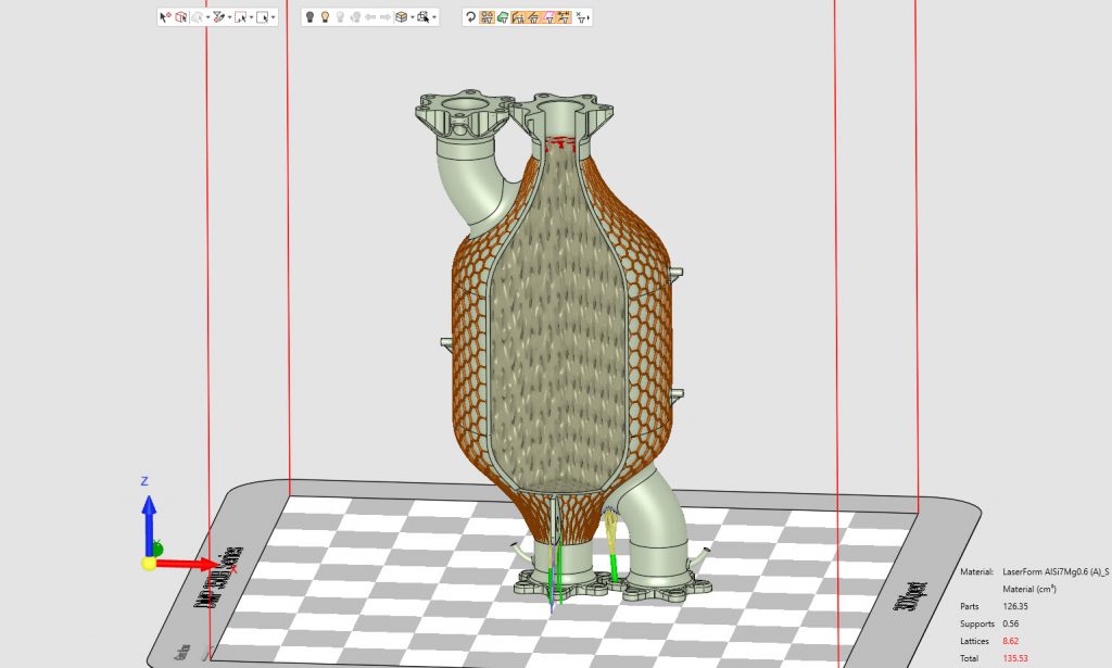 Fig. 3 Heat exchanger implemented to waste excessive process heat, designed using Oqton’s 3DXpert 