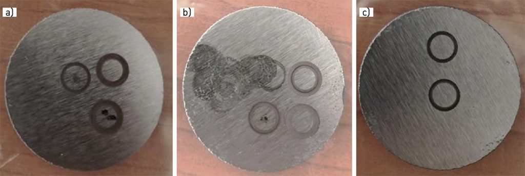 Fig. 11 Coating 430L with different percentages of WC: a) 40 wt.%, b) 60 wt.% and c) 80 wt.% (Courtesy Impact Innovations)