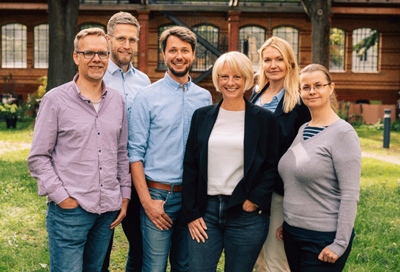 Left to right: Dr Gunnar Schulze, Dr Ole von Seelen, Florian Reichle (all trinckle), Kerstin Herzog, Susanne Samwer (both HZG Group) and Dr Marlene Vogel (trinckle). (Courtesy trinckle/Ricki Krause)