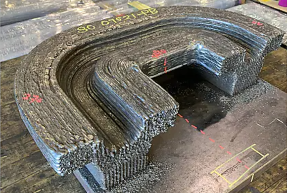 Clamp produced using Wire Arc Additive Manufacturing, as-built and prior to post-processing (Courtesy Shell) 