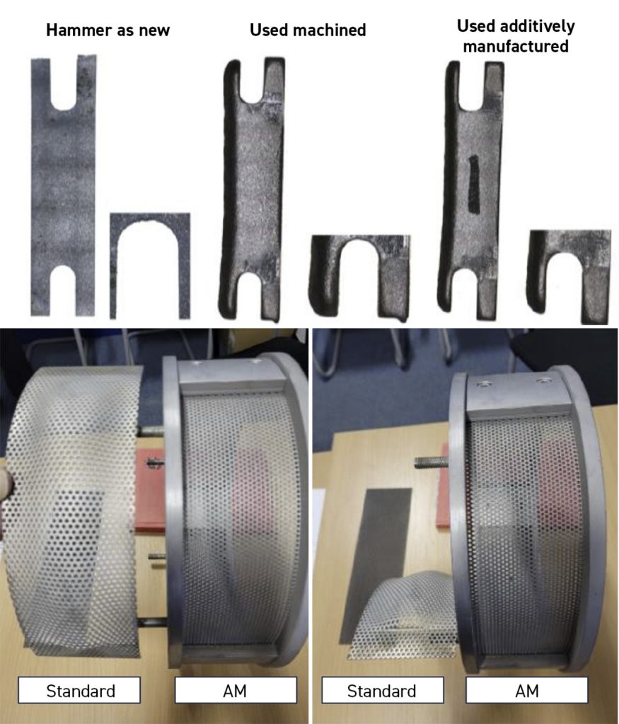 Fig. 11 Hammers and screens produced conventionally and by AM [3]