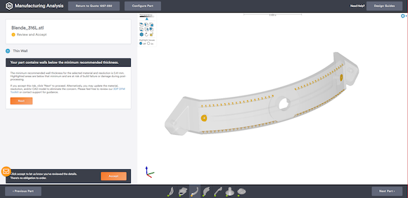 Protolabs has released a Design for Manufacturability analysis platform for 3D printing users across Europe (Courtesy Protolabs)
