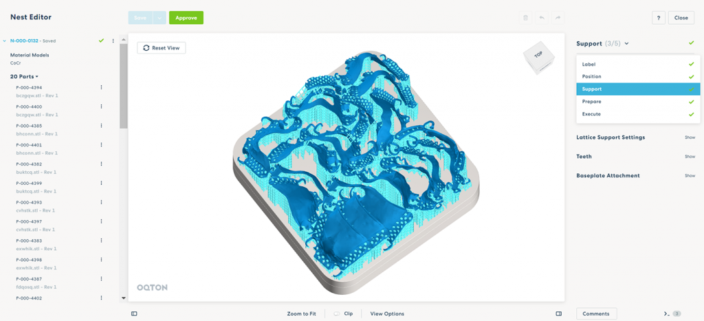 Fig. 4 Oqton’s software automates part orientation, support generation, labelling and nesting, helping to prepare quality parts in record time to gain unprecedented control over the entire workflow, from design to manufacturing (Courtesy Oqton)