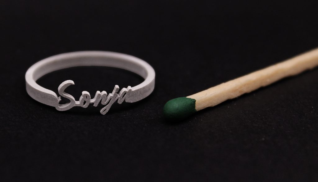 Fig. 7 Personalised Ring, stainless steel as additively manufactured with LMM (Courtesy MetShape)