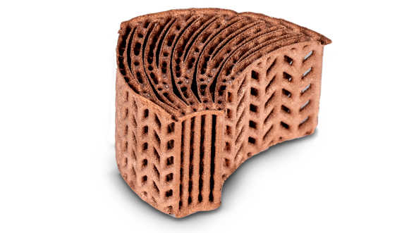 CuCr1Zr is ideal for heat management applications with a structural component where both high thermal conductivity and strength are required such as heat exchangers (Courtesy 3D Systems)