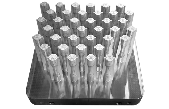 IN-718 fatigue specimens built on AddUp’s FormUp 350 Laser Beam Powder Bed Fusion Additive Manufacturing machine (Courtesy AddUp)