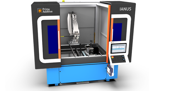 The IANUS multiprocess Additive Manufacturing robotic cell is based on a system consisting of a robotic arm and a laser source, inserted inside a cell that boasts a working volume of 1600 x 1200 x 700 mm (Courtesy Prima Additive)