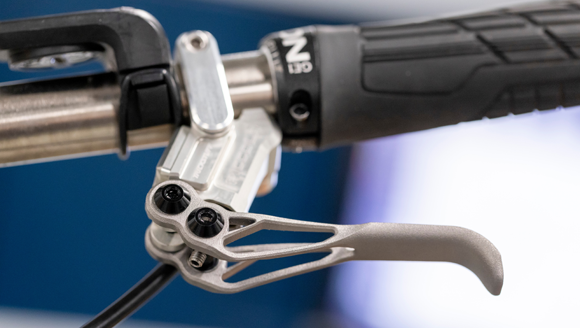 Additively manufactured titanium brake lever showcased at Eurobike (Courtesy Trumpf)