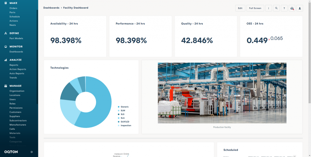 Fig. 4 End-to-end AM solutions with live dashboards give full insight into the process with information about AM machines, post-processing equipment, machine status, schedules and sensor data (Courtesy Oqton)