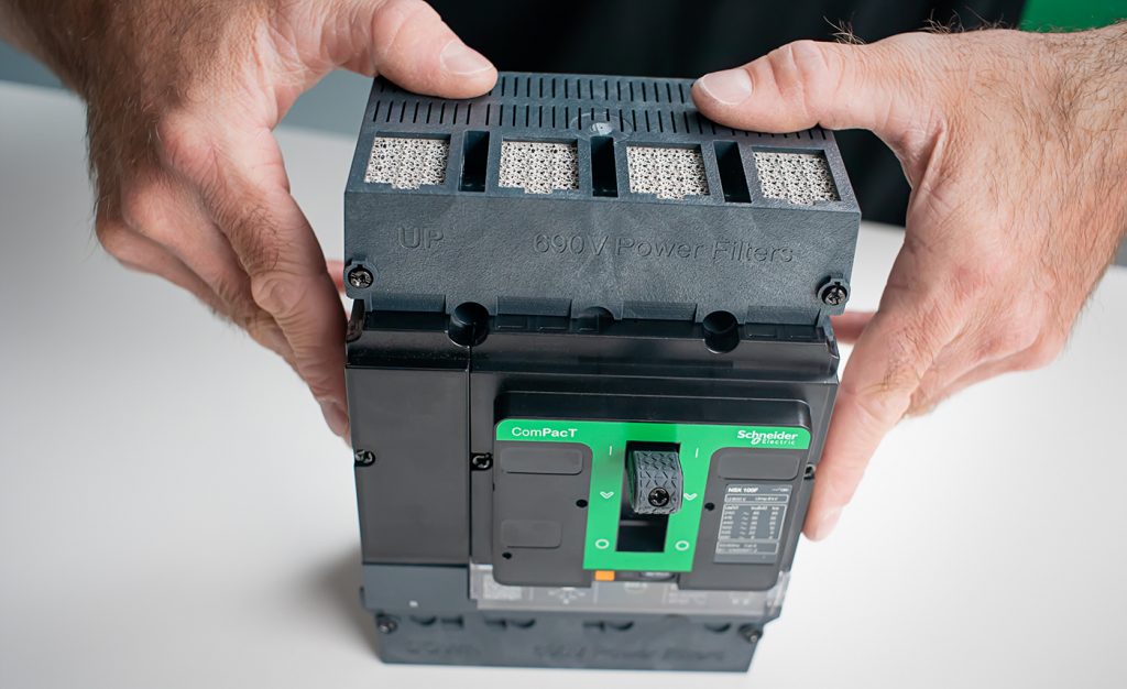 Fig. 4 Metal Binder Jetting filters installed in a ComPacT® circuit breaker (Courtesy Schneider Electric)