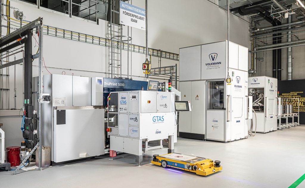 Fig. 5 The IDAM pilot plant at BMW Group. In the IDAM research project, fully automated Additive Manufacturing production lines for automotive series production were developed by 12 companies and research institutes under the leadership of the BMW Group and GKN Additive from 2020 until 2022 [1] (Courtesy BMW Group)